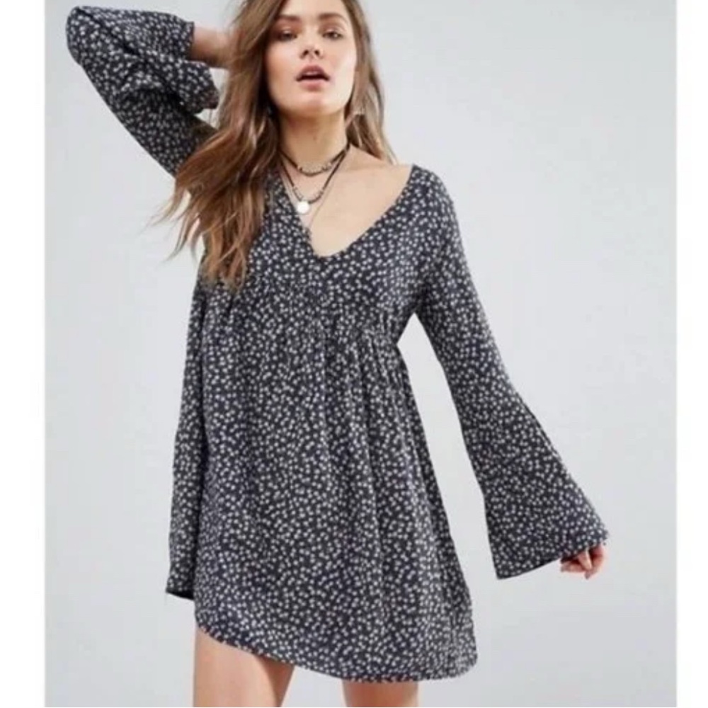 Ralph Lauren Denim & Supply Black Floral Women’s Baby Doll Mini Dress Sz S Boho